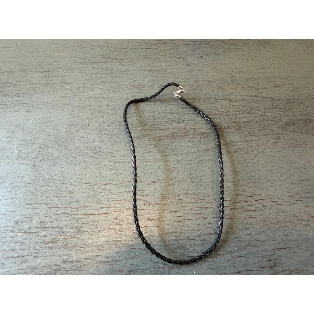 Vintage Black Braided Leather Cord Necklace 16 Inch Silver Tone Lobster Clasp